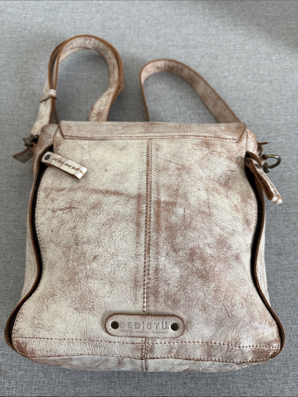 Distressed White Crossbody Bag with Buckle Flap - Picture 4 of 15